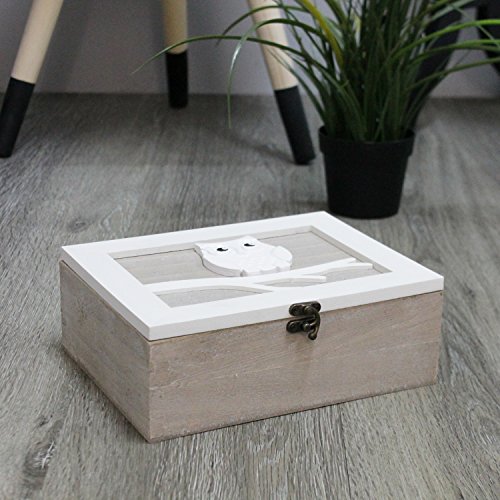 Dekorative Aufbewahrungsbox Eule B22xH8xT17cm Holzbox Dekokiste Fotobox Schmuckkästchen Schmuckbox - 4