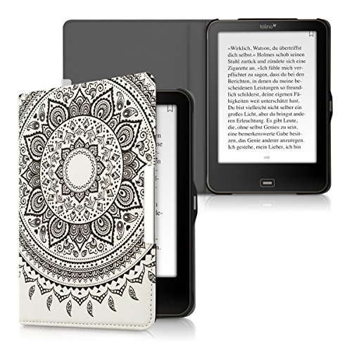 kwmobile Hülle für Tolino Vision 1 / 2 / 3 / 4 HD – Flipcover Case eReader Schutzhülle – Bookstyle Klapphülle Indische Sonne Design Schwarz Weiß - 5