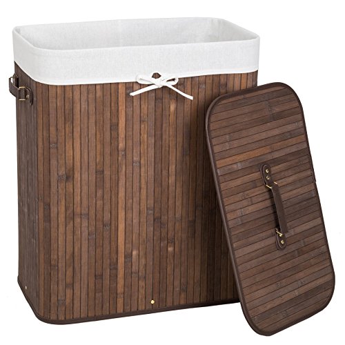 TecTake Robuster Bambus Wäschekorb faltbar mit Deckel und herausnehmbarem Wäschesack – diverse Modelle – (100L braun | Nr. 401833) - 2