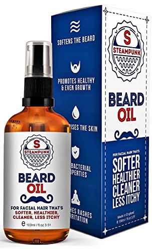 Beard Oil by Steampunk® - The Kissable Essential Blend - For Soft Beard, Moustache & Hair Growth - Moisturiser & Leave-In Conditioner - Fights Dandruff & Itch - XL 100ml
