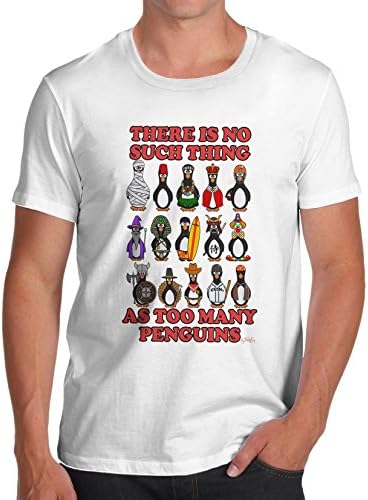 Funny Tshirts for Men Too Many Penguins Men's T-Shirt X-Large White