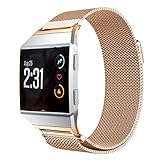 OverDose Fitbit Ionic Uhrenarmband Soft Milanese Edelstahl Uhrenarmband mit einzigartigem Magnetverschluss Handgelenkersatz und Adjustbale Armband Smart Fitness Uhrenarmband für Fitbit Ionic Uhr(145mm-210mm,A-Rose Gold)