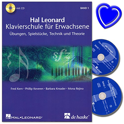 Hal Leonard Klavierschule für Erwachsene Band 1 mit 2 CDs von Fred Kern - Übungen, Spielstücke, Technik und Theorie - mit bunter herzförmiger Notenklammer
