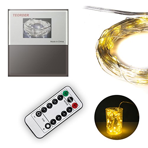 Lichterkette Batterie ,Teorder Batterie Betrieben LED-Lichter Feenhafte Schnur wasserdicht 33ft 10M 100 LEDs Kupferdraht-Licht Warmes weißes Innen- und im Freien mit Fernsteuerpult für Halloween-Weihnachtsbaum, Partei, Hochzeit, Garten, Festival (keine Batterie eingeschlossen) - 2