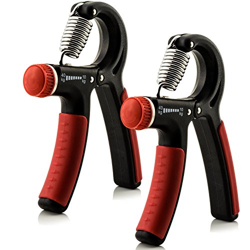 Preisvergleich Produktbild 2er Pack / einstellbare Fingerhantel mit ergonomischem Handgriff, Handtrainer, Unterarmtrainer, Handexpander, Handmuskeltrainer für Hand- und Unterarm-Training / Stärke von 10 - 40 kg in Schwarz / Rot