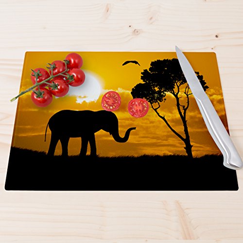 Wandkings Glasschneidebrett „Elefant bei Sonnenuntergang“ – Motiv wählbar – Glasschneideplatte, Schneidebrett aus Glas, Frühstücksbrettchen - 2