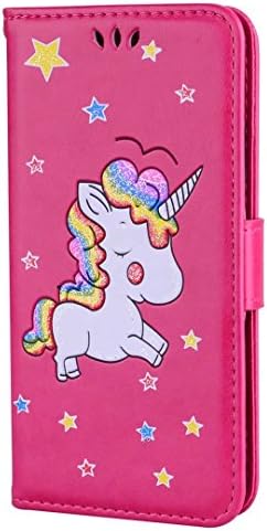 Huawei P20 Lite Cover, TXLING Premium Leather Case with PU Silicone Protect Cover, Book Style Flip Wallet with Card Slots Cash Holder Stand Function Magnetic Closure, unicorn Pattern Design Case Cover for Huawei P20 Lite - Lovely unicorn red