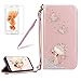 Produktbild Girlyard für iPhone 6S 4.7 Zoll Diamant Gold Katze Schmetterling Lederhülle, Bling Glitzer DIY Crystal Schutzhülle Luxus Premium PU Flip Case mit Lanyard Strap Standfunktion Kartenfach Magnetverschluss Etui für iPhone 6/ iPhone 6S