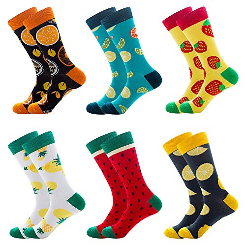 LZYMSZ Chaussettes Homme Fantaisie, Chaussettes en Coton pour Homme et Femme, Confortable,Souple et Respirante (Lot de 6 Paires)--Fruit