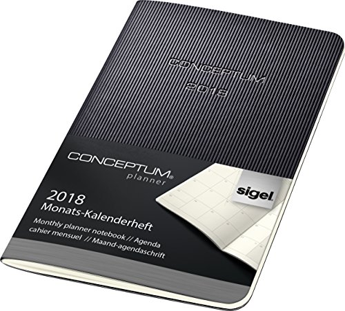 Sigel C1885 Monats-Kalenderheft 2018, ca. A6, Softcover, schwarz, CONCEPTUM