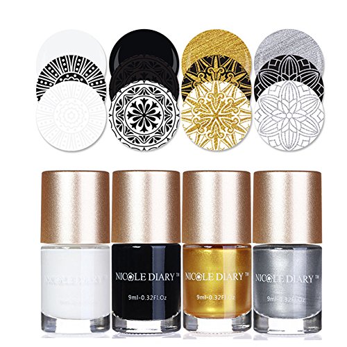 NICOLE DIARY 4Pcs Nail Art Stamping polishs Colori classici Creative Nail Polish Collection Nail Plate Vernice per nail art Printing Decoration (Set 1)