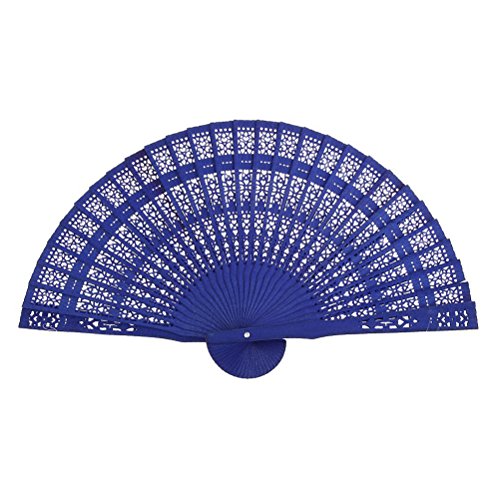 PIXNOR Vintage Handfächer aus Holz ，Hand Fan für Hochzeiten Geschenke (blau)