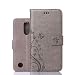 Produktbild LG K8 ( 2017 ) Hülle, LG K8 ( 2017 ) Schutzhülle, Alfort Carving Lederhülle Fashion Design Premium PU Leder Hohe Qualität Tasche Case Cover Kasten Abdeckung Wallet für LG K8 ( 2017 ) 5.0" Smartphone Funktion Standfunktion Unterstützte Telefone und Magnetverschluss mit Schmetterling ( Grau )