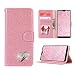 Produktbild Luxus Glitzer Hülle für Huawei P20 Lite, Misstars Bling PU Leder Klapphülle mit Liebe Herz Design Wallet Cover Kartenfach Magnetverschluss und Standfunktion Schutzhülle, Rosa