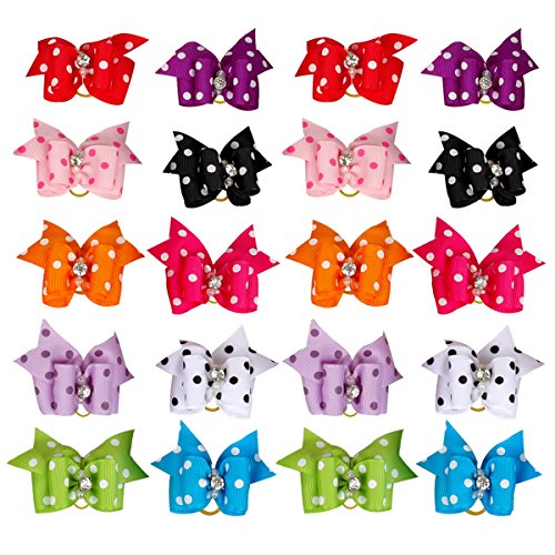 UEETEK-20pcs-Lovely-Pet-Dog-Hair-Bows-Accessories-Cat-Puppy-Hair-Clips-with-Rubber-Bands-PolkaDot