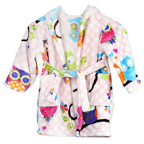 Happy Cherry Toddlers kids baby Hooded Soft Warm Fleece Bathrobe Pajamas Sleepwear - Owl Size M
