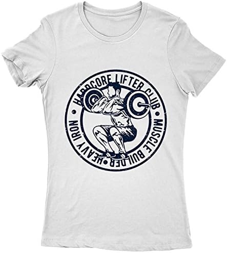 Flamentina A002-062Lw Hardcore Lifter Womens T-Shirt Club Muscle Builder Heavy Iron Gym Bodybuilding Athletic Strong(LargeWhite)
