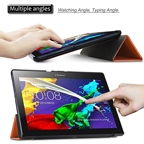 Infiland Lenovo Tab 2 A10-70 / Tab 2 A10-70L / Tab 2 A10-70F / Tab 2 A10-30F / Tab 2 A10-30L / Tab 3 10 Business/ Tab3 10 Plus Hülle Case, Ultra Dünn Tri-Fold Smart-Muschel PU Leder Schutzhülle für Lenovo Tab 2 A10-70 / Tab 2 A10-30 / Tab 3 10 Business/ Tab3 10 Plus 10,1 Zoll Tablet (mit Auto Schlaf / Wach Funktion)(Orange) - 3