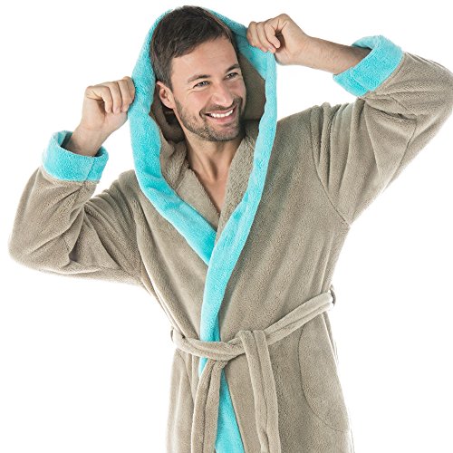 Damen Bademantel mit Kapuze oder Herren waden-langer Sauna-mantel flauschiger Fleece CelinaTex Kapuzen-bademantel Serie Ohio - 4