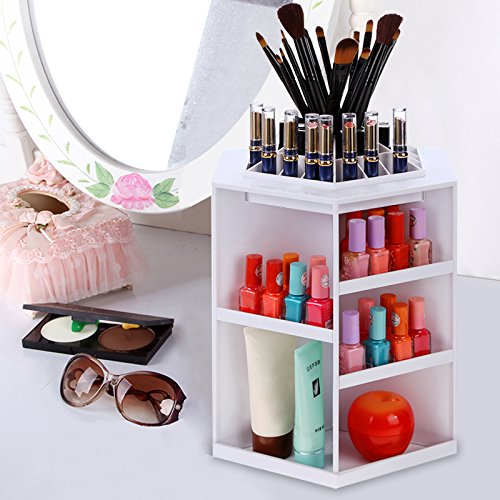 Homdox 360 Grad Drehbare Multifunktionale Kosmetik Ständer Aufbewahrungbox Make up Organizer Aufbewahrungsbehälter Kosmetikregal (Weiß)
