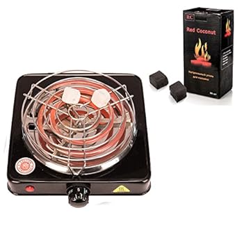 Rman 1000w Profi Elektrischer Kohleanznder Einstellbare Temperatur In 5 Stufen Inkl Grill Heizplatte Fr Shisha Wasserpfeife Mit 96x Kokoskohle