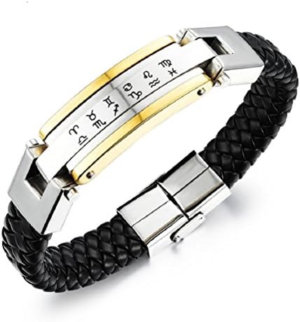 Fariishta Jewelry Hand Braided Stainless Steel Twelve Constellation Logo Leather Bracelet(golden)