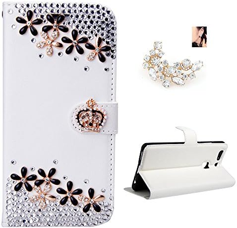 Goforth Huawei Ascend Y300 Case, 3D Bling Rhinestone Flower Premium PU Leather Flip Stand Wallet Case with Card Slots and Cash Compartment Case for Huawei Ascend Y300 with Free Gift Earrings
