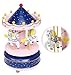 BXT Merry Go Round Music Box Wooden Carousel Multi-Colored 4-Horse Animated Figurine Desktop Playset Awesome Kids Xmas Birthday Presents