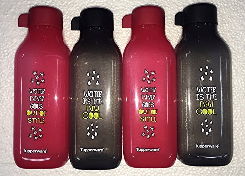 Tupperware Square Water Bottles Printed, 500ml Set of 4 Pieces