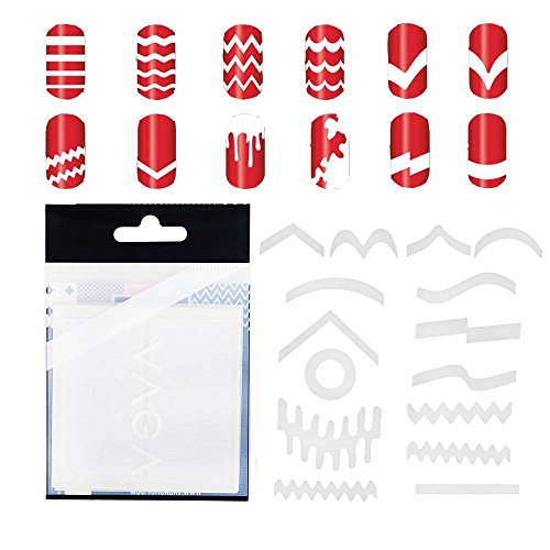 Amazing Deal 10 Sets With 347pcs Professional Nail Art Salons Quality White Guides Stickers / Strips In 13 Different Shapes For French Nails Manicure And Nails Designs / Patterns Application By VAGA