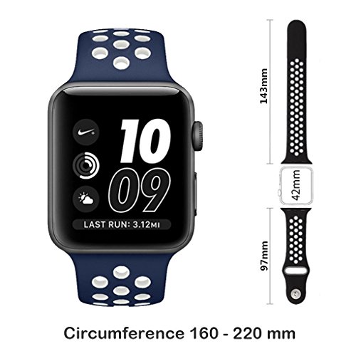 Correa Apple Watch 42mm - LuckWin Pulsera Deportiva Transpirable para Apple Watch Nike  Series 1 Series 2 Hermes y Edition   42 mm M L Azul Marino Blanco  