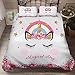Produktbild REALIN Bettbezüge Set Einhorn Bettwäsche Magischer Tag Bunt Mädchen Bett Sets 2/3/4Teilig Bettbezüge/Kissenbezüge/Bettlaken Für Kinder,Jungen,Mädchen (Single-140x210cm-3PCS,A)