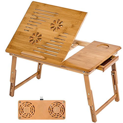 TecTake Laptoptisch mit USB Lüfter Notebooktisch Betttisch faltbar höhenverstellbar aus Bambus 55x35cm