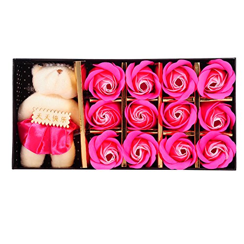 Molie Soap Flower Gift Box with 12pcs Roses and Small Bear Doll for Birthday Wedding Valentine's Day