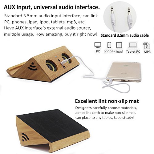 Smart Dreieck Induktion Lautsprecher Wireless, Mini Hifi Holz NFC Lautsprecher Magic Portable Lautsprecher Wireless Magical Lautsprecher Handy Cant Halter Stereo Bass mit 2 x 3W Lautsprecher 3,5 mm Audio fÃ¼r MP3 Player Laptop Desktop PC und Mikrofon Freisprechfunktion fÃ¼r Smartphones iPad iPhone Samsung Galaxy Tab Tablet PC Und andere mobile GerÃ¤te