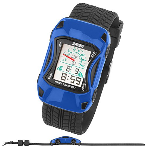Taffstyle Sportarmbanduhren - Sportuhr Bunte Silikon Uhr Digital Kinder Stoppuhr Quartz Armbanduhr mit Alarm Funktionen und Auto Motiv - Blau