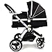 i-Safe System - Black Grey Travel System Pram & Luxury Stroller 3 in 1 Complete With Footmuff, Head support, Carseat Footmuff, All the Raincovers iSafe