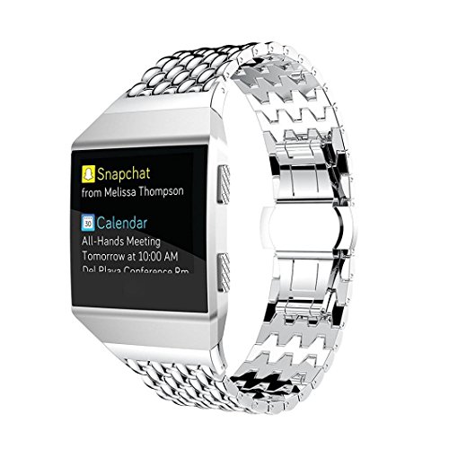 Preisvergleich Produktbild ESAILQ Uhrenarmband Für Fitbit Ionic, Fashion Luxuriöse Edelstahl Zusatz Sechseckige Schildkröten Schale Bügel Uhrenarmband für Fitbit Ionic (Silber)