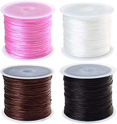 Borte 4 rolls Elastic Cord Thread Beading Cord Fabric Crafting String，0.8 mm,Mixed Color for Making Necklace Bracelet
