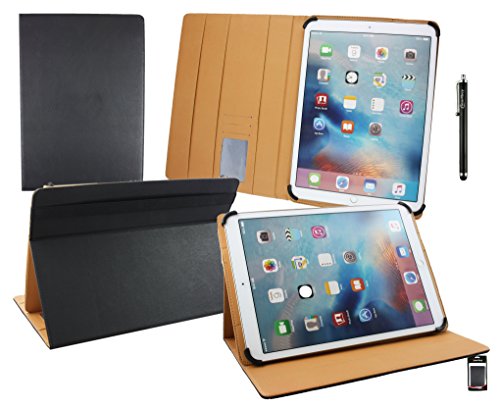 Emartbuy® Toshiba Dynapad Windows Tablet 12 Zoll Universal ( 11 - 12.5 Zoll ) Schwarz Premium PU Leder Multi-Angle Exekutive Folio Geldbörse Tasche Hülle Tan Innenraum mit Kartensteckplätze + Schwarz Stylus