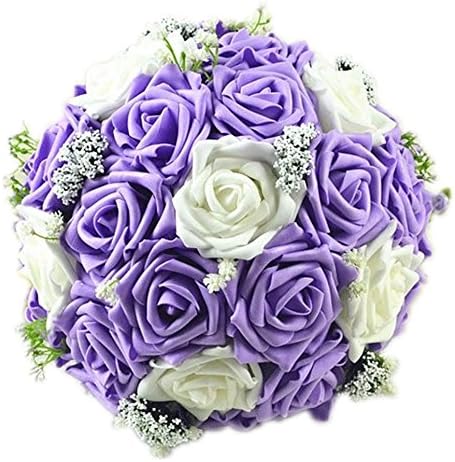 United home romantic wedding bouquets artificial real touch pe rose babysbreath flower bridal bridalmaid holding bouquet wedding decor purple ivory
