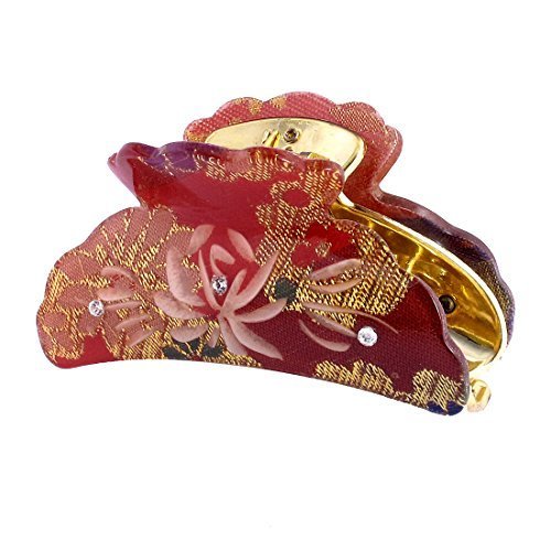 Plastic Lady Rhinestone Decoration Bath Hair Clip Claw Ornament Red