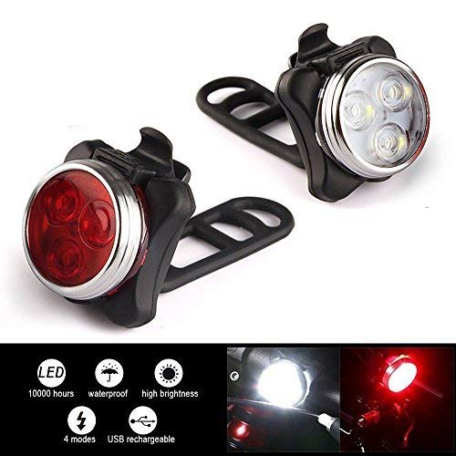 Meer Luz para Bicicleta Recargable por USB Conjunto de Luces Delantera y Trasera para Bicicleta 4 Modo 650mAh Reflector Bici Seguridad Faro de Señal