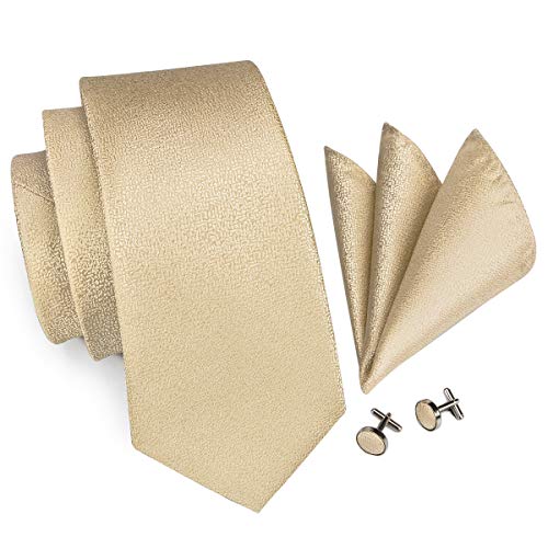 Juego de corbata para hombre de seda con pañuelo y gemelos, para boda, de Hi-Tie dorado dorado Talla única