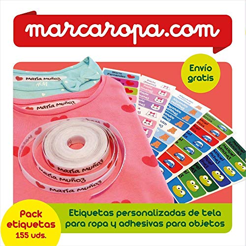 Caja Regalo de 100 etiquetas de tela y 55 adhesivas personalizadas. Para marcar ropa y objetos