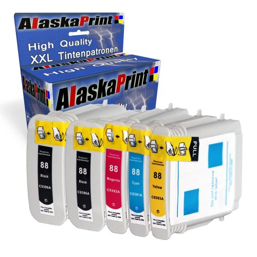 Alaskaprint 5er-Pack Kompatible Tintenpatronen Als Ersatz für HP 88 XL (Schwarz , Cyan , Magenta , Gelb)