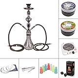 DXP Shisha Set 2 Schläuchen 55cm mit Shiazo Dampfsteine Elektrischer Kohleanzünder Kohle Folie Mundstücke und Kohlezange