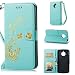 Produktbild Owbb Hülle für Lenovo Moto E4 Plus Handyhülle PU Ledertasche Flip Cover Wallet Case mit Stand Function Innenschlitzen Design Bunte Bronzing Schmetterling Blume Grün