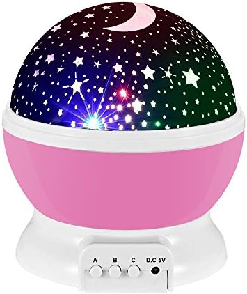 Fetta Moon Star lighting Lamp, 4 LED 360 Rotation Night Light Christmas Gift Lamp with 3 Model Adjustable Buttons Light for Kids Room, Bedroom, Living Room (Pink)