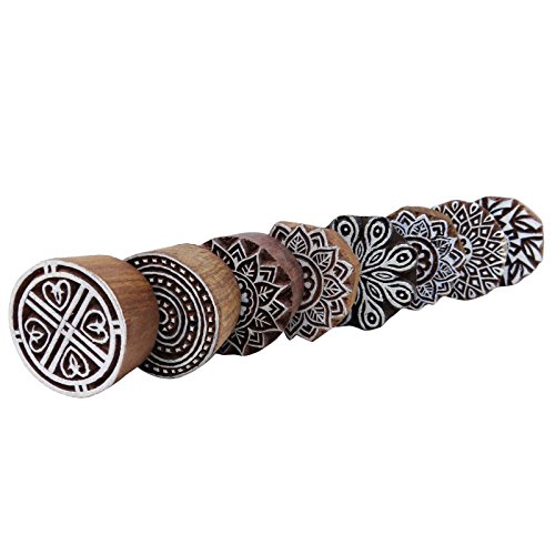 Menge 8 Stück Indische Holztextilmarken Hand Geschnitzt Druckblock Braun Stempel - 2